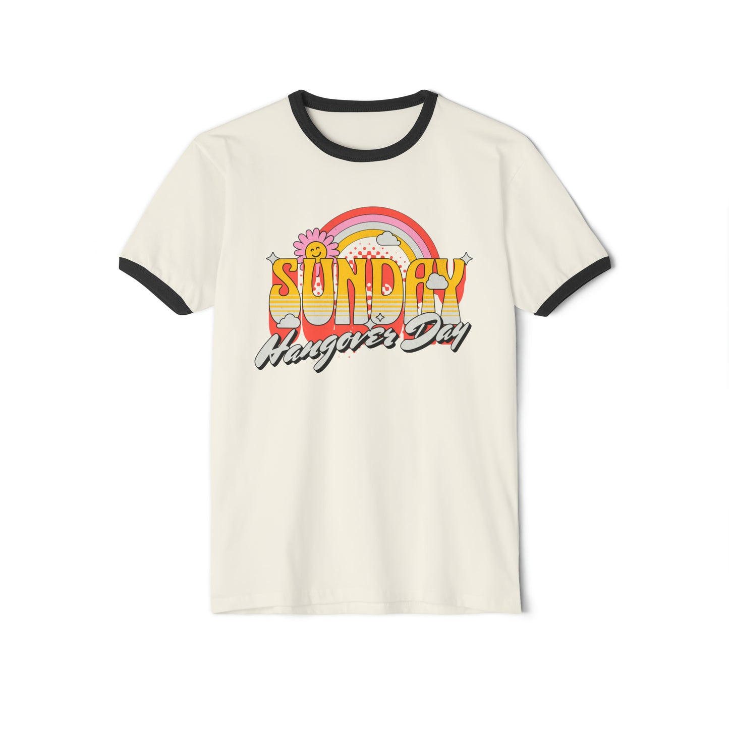 Sunday Hangover Day Unisex Ringer T-Shirt: Retro Font Design | 100% Ring-Spun Cotton