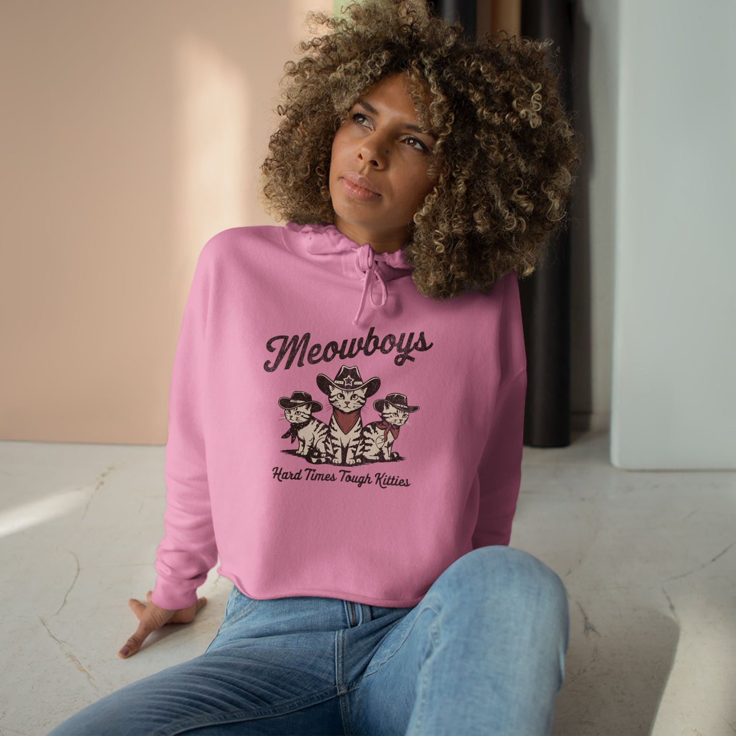 Meowboys Women's Crop Hoodie - Stylish & Comfy Cat Lover's Apparel