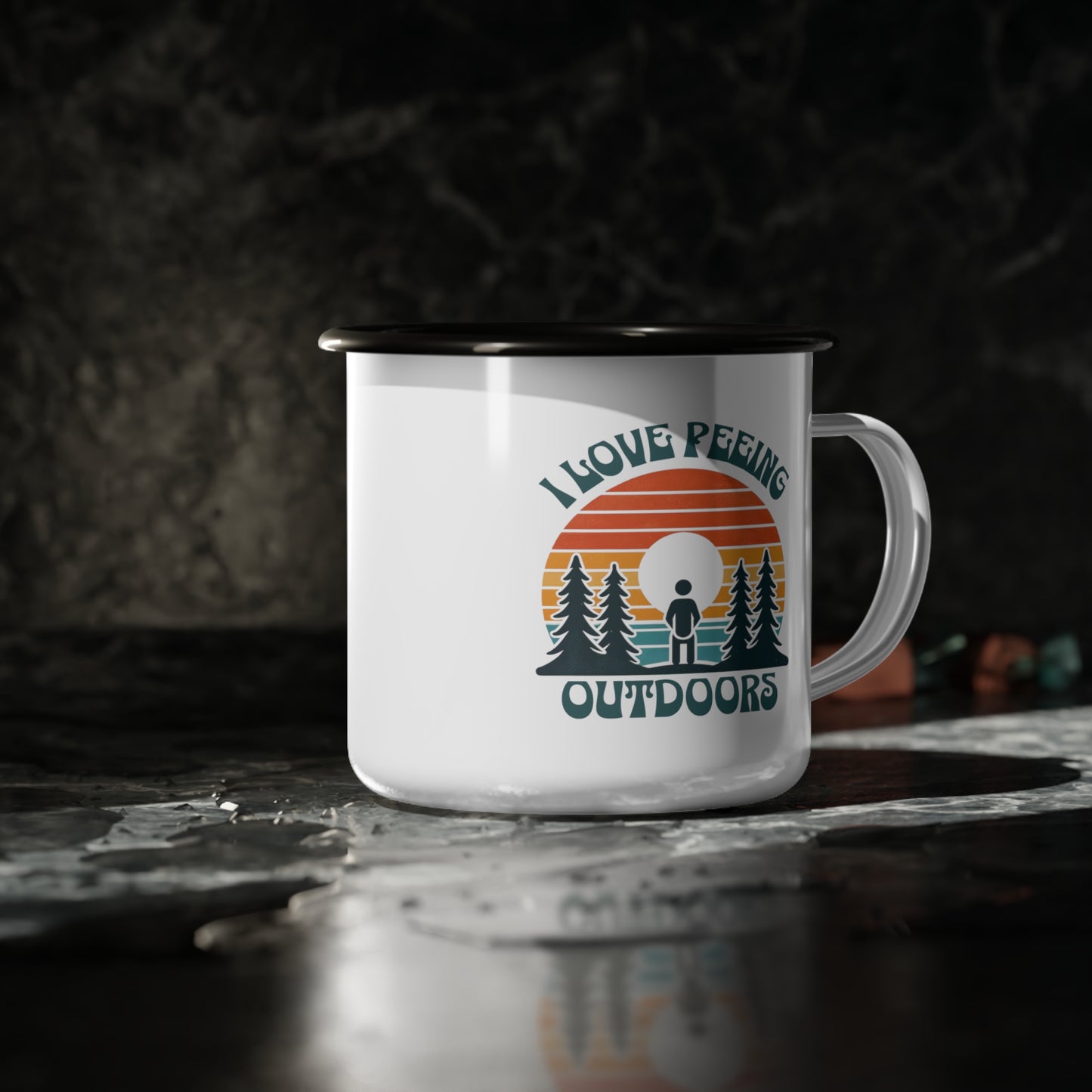 Sip and Savor Nature's Brew: 'I Love Peeing Outside' Enamel Camping Cup