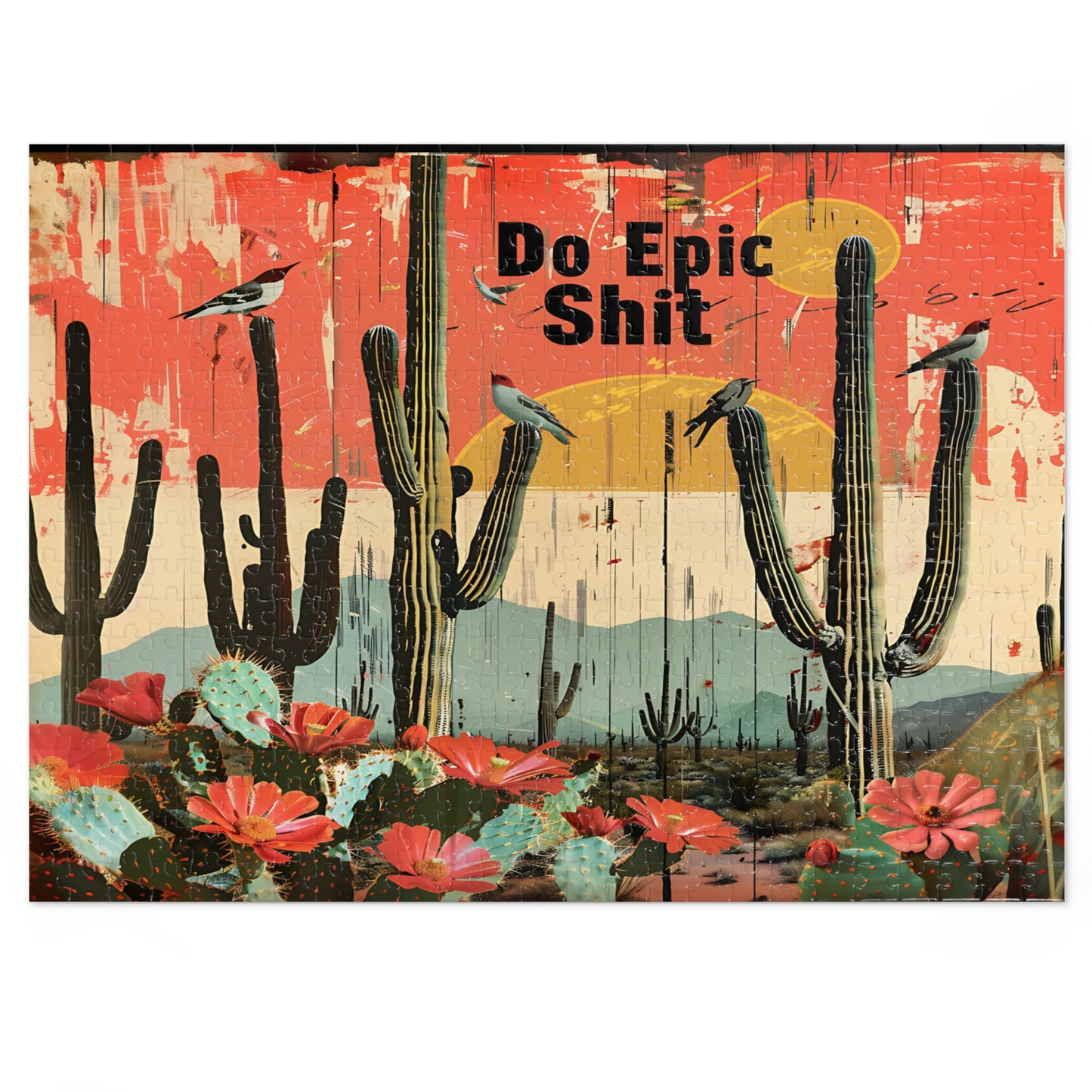 Jigsaw Puzzle: Desert Cactus 'Do Epic Shit' Motivational Art, 500, 1000, 2000 Piece Options, Gift-Ready Metal Tin Box, Adult Humor Gift