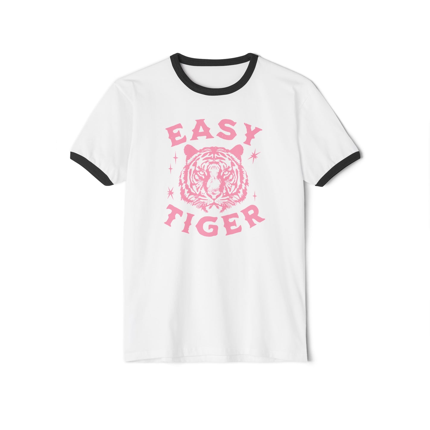 Vintage 'Easy Tiger' Unisex Ringer Shirt - Bubble Gum Pink Design | Next Level Apparel