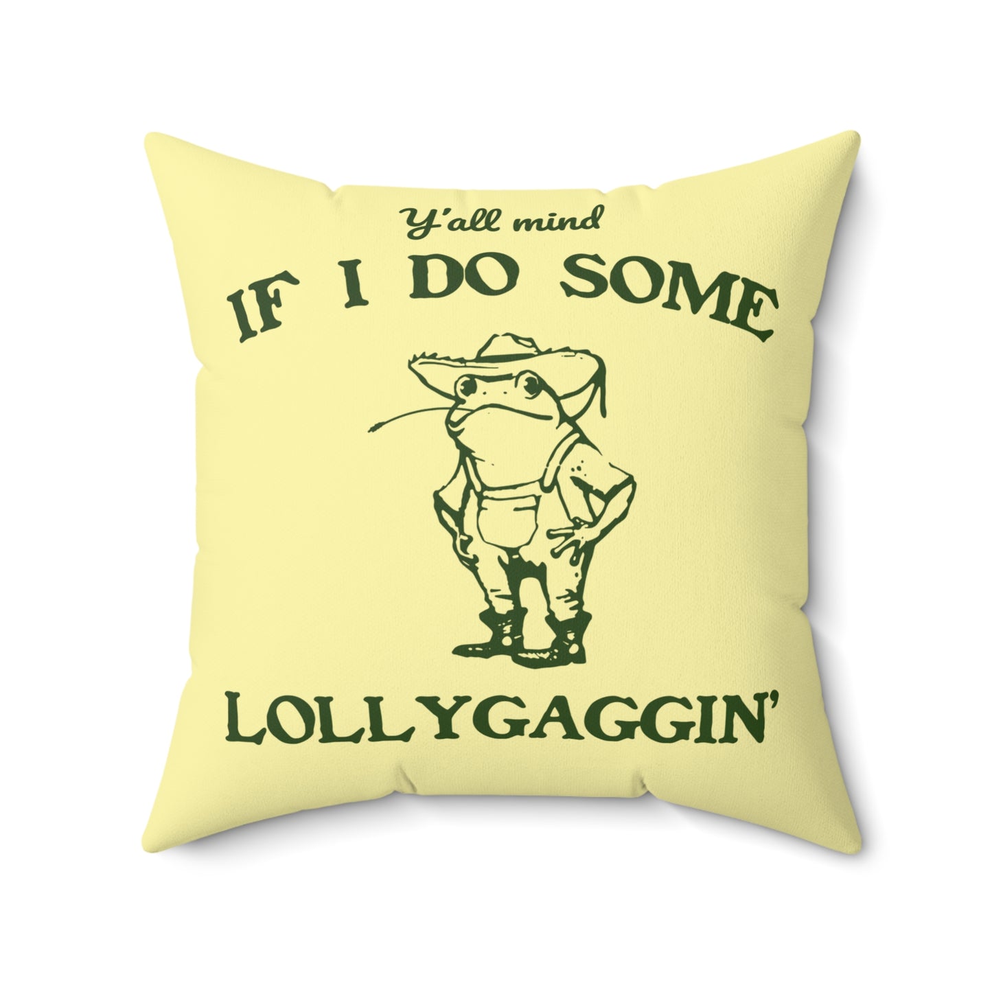 CUSTOM: of Housewarming Lollygagging Cowboy Frog Throw Pillow - Fun Cartoon Design in Four Sizes - Sizes 14x14 to 20x20