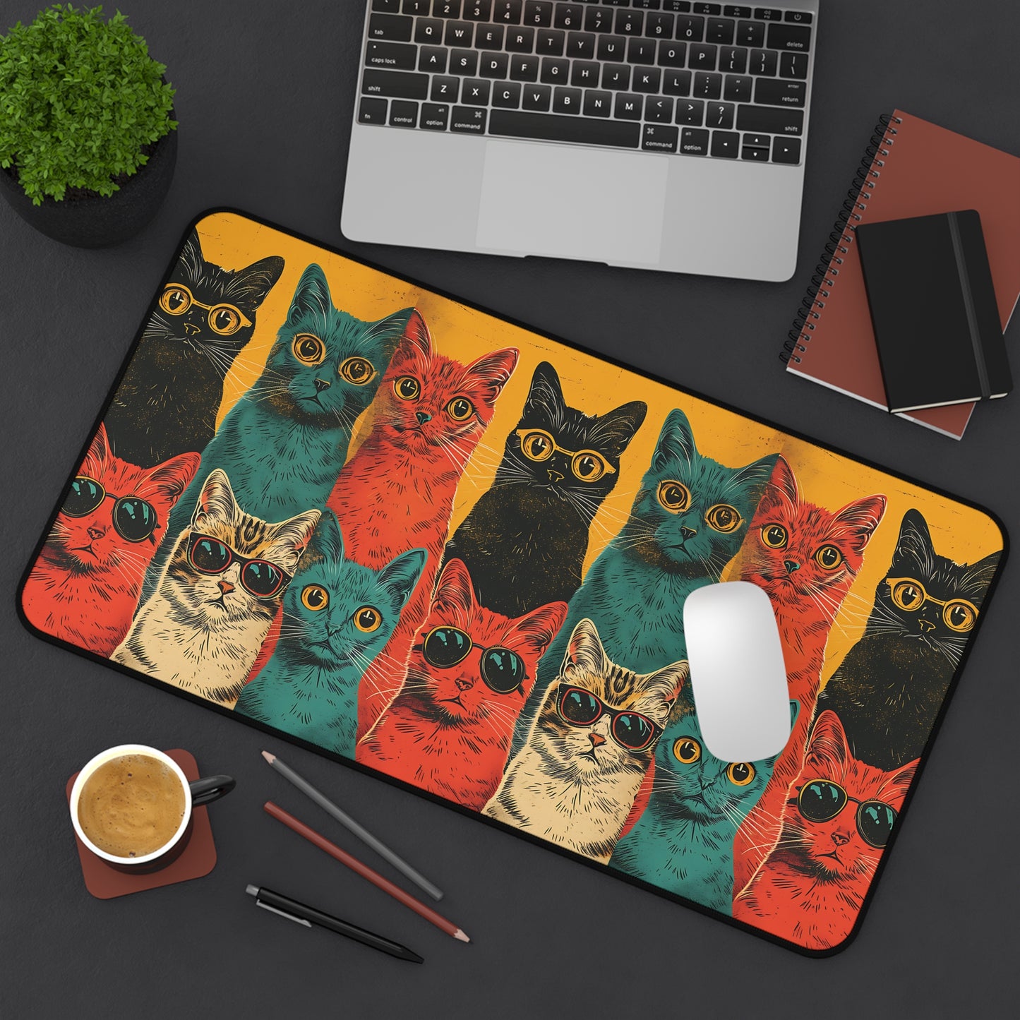 Multiple Cat Desk Mat - Pop-Art Design in 3 Sizes