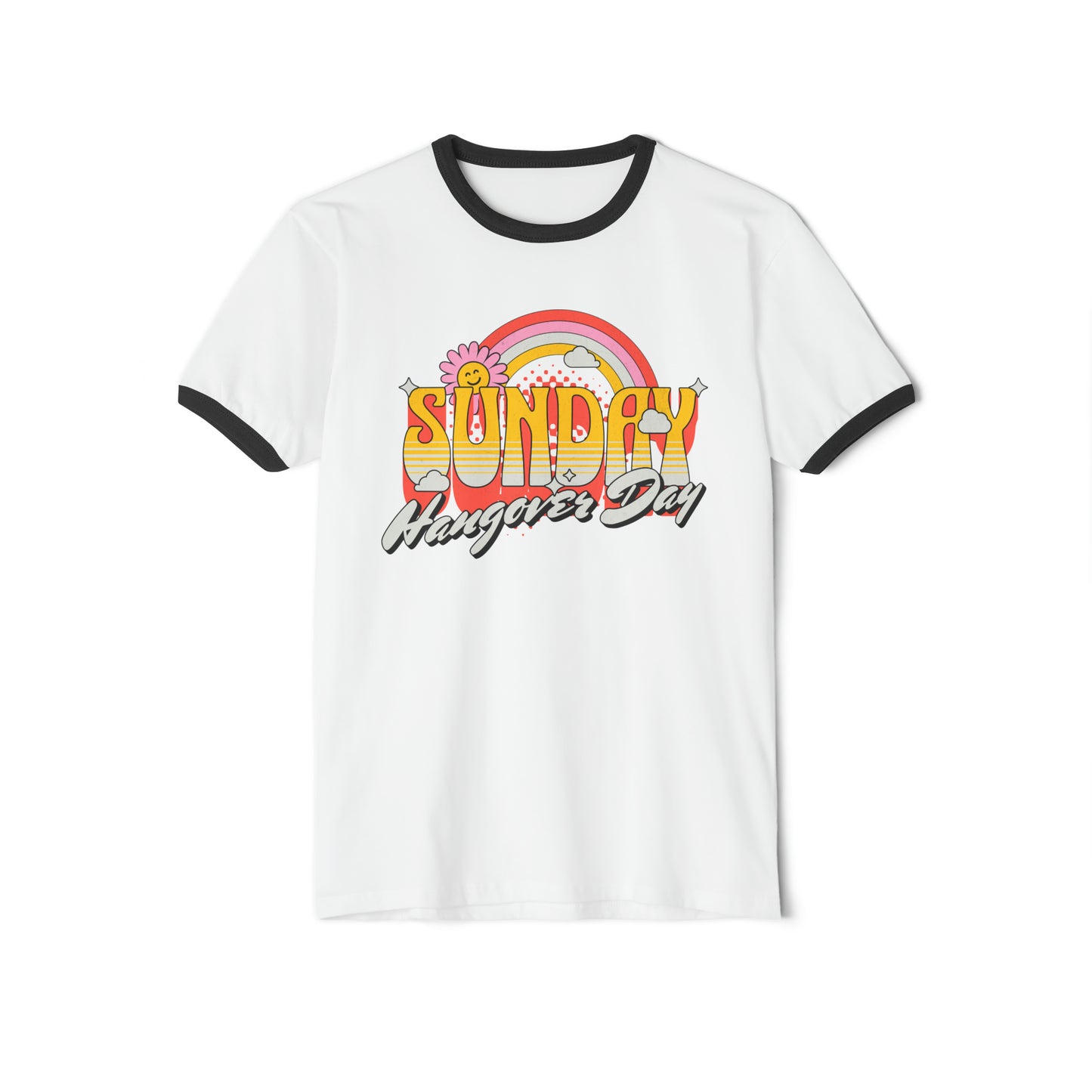 Sunday Hangover Day Unisex Ringer T-Shirt: Retro Font Design | 100% Ring-Spun Cotton