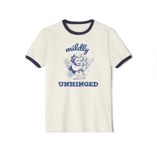Next Level Unisex Ringer Shirt - Vintage Cherub Angel Design | Mildly Unhinged | Available in 3 Colors