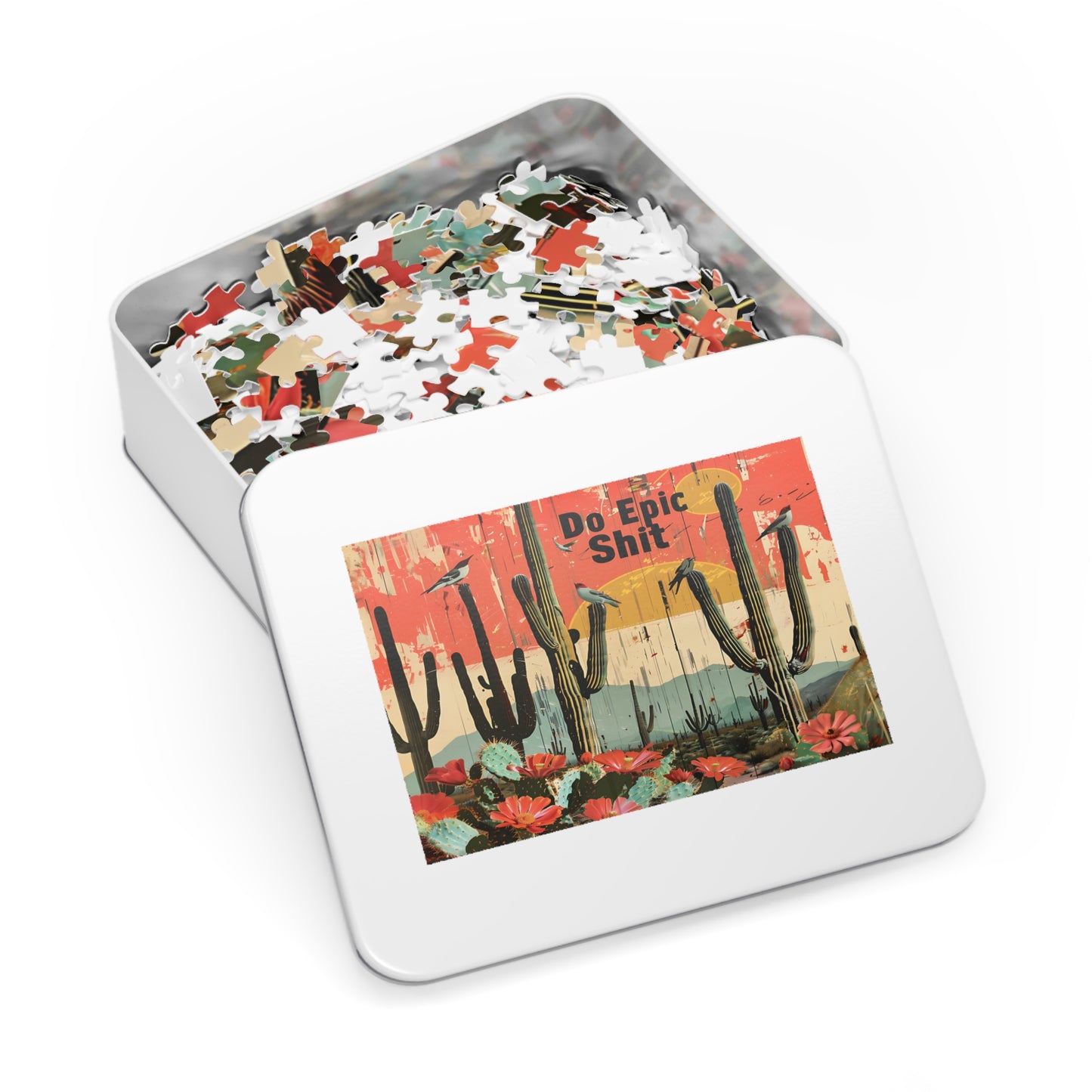 Jigsaw Puzzle: Desert Cactus 'Do Epic Shit' Motivational Art, 500, 1000, 2000 Piece Options, Gift-Ready Metal Tin Box, Adult Humor Gift