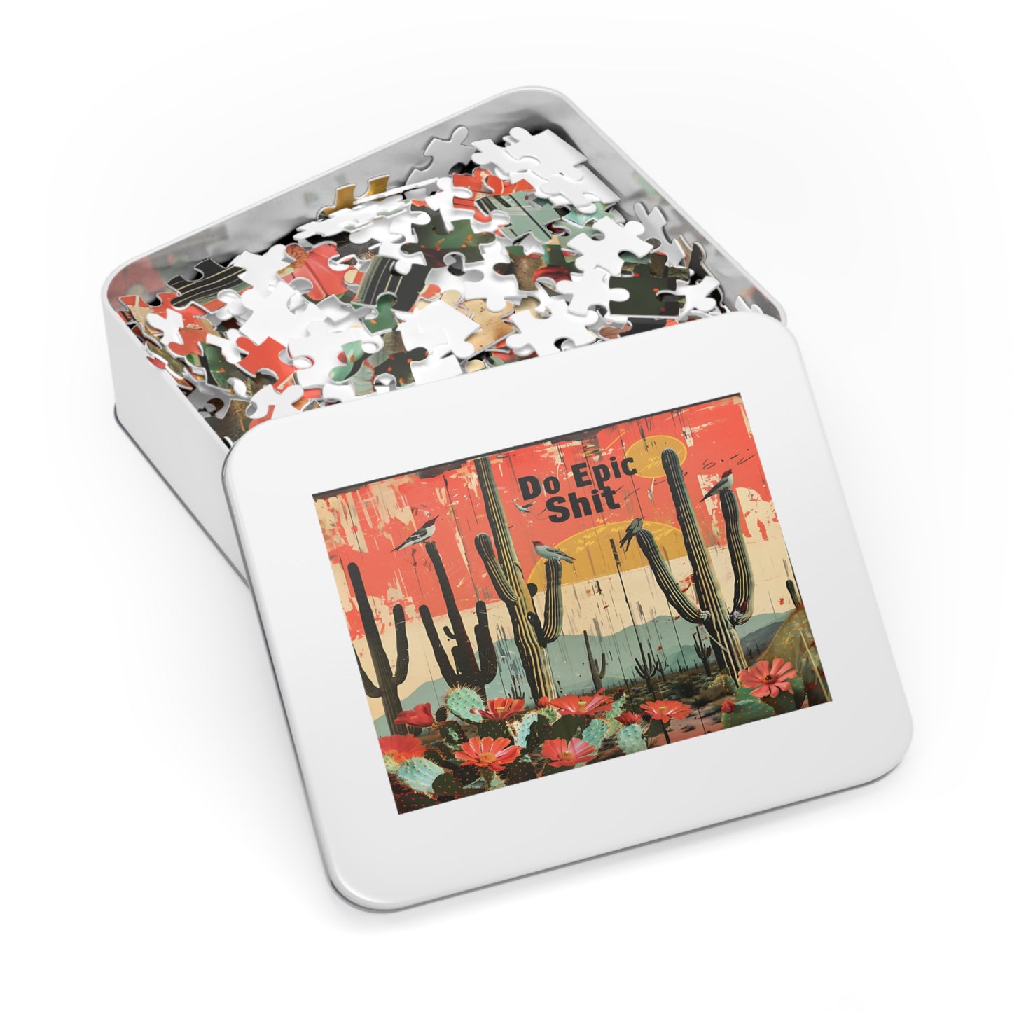 Jigsaw Puzzle: Desert Cactus 'Do Epic Shit' Motivational Art, 500, 1000, 2000 Piece Options, Gift-Ready Metal Tin Box, Adult Humor Gift