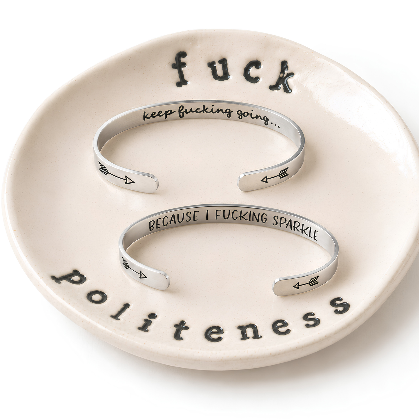 Silver Hidden Message Cuff Bracele with Velvet Gift Bag + 2 CWS Original Stickers