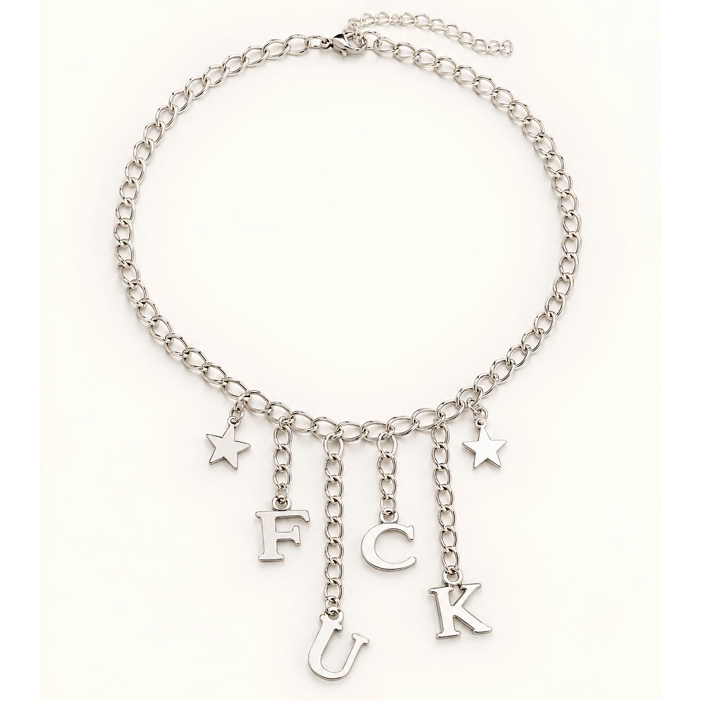 FUCK Charm Silver Chain Choker Necklace with Black Velvet Gift Bag