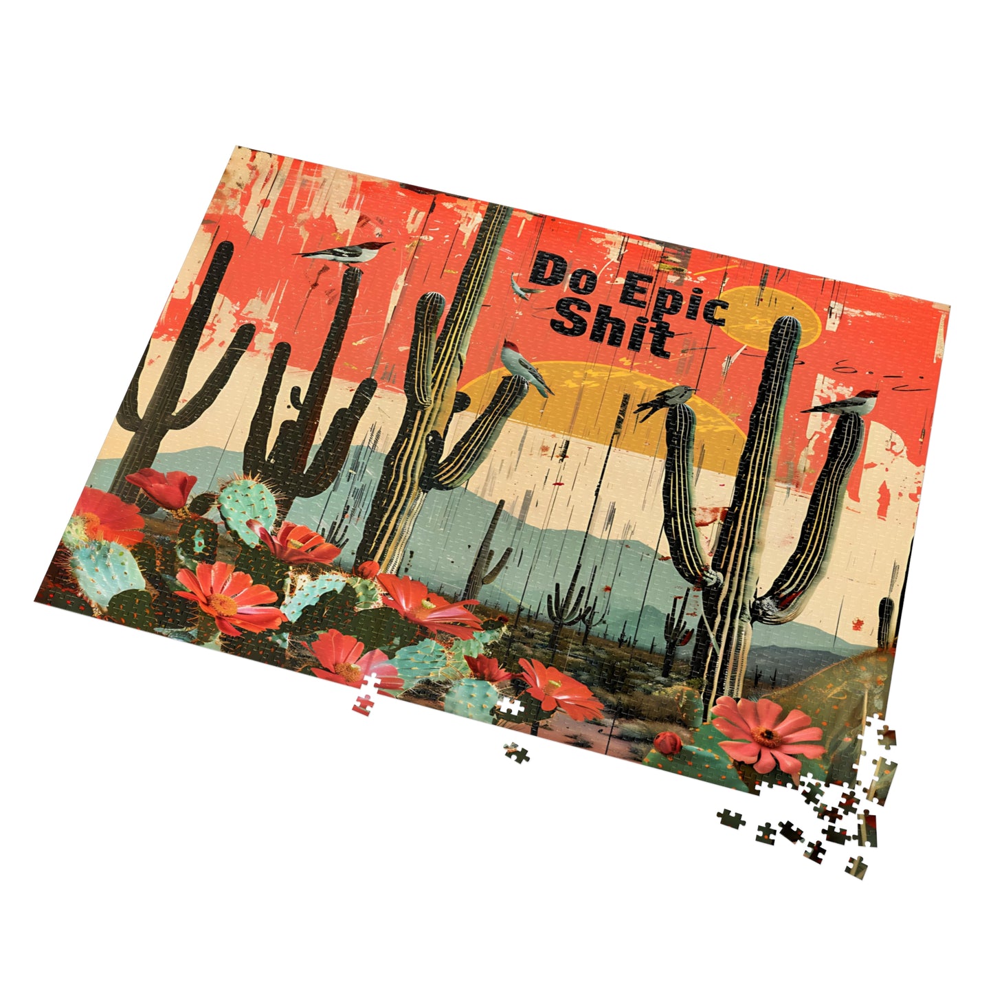 Jigsaw Puzzle: Desert Cactus 'Do Epic Shit' Motivational Art, 500, 1000, 2000 Piece Options, Gift-Ready Metal Tin Box, Adult Humor Gift