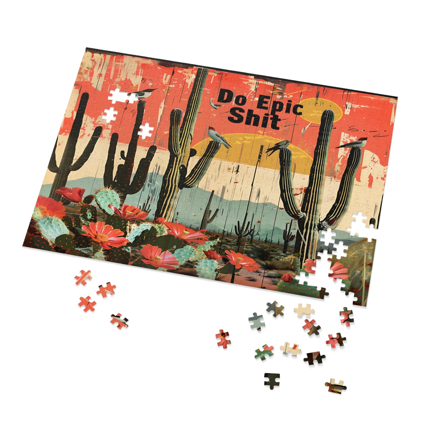 Jigsaw Puzzle: Desert Cactus 'Do Epic Shit' Motivational Art, 500, 1000, 2000 Piece Options, Gift-Ready Metal Tin Box, Adult Humor Gift