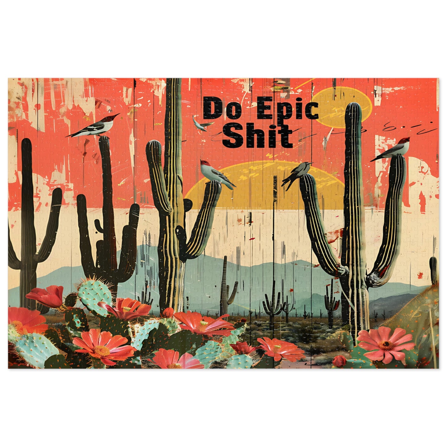 Jigsaw Puzzle: Desert Cactus 'Do Epic Shit' Motivational Art, 500, 1000, 2000 Piece Options, Gift-Ready Metal Tin Box, Adult Humor Gift