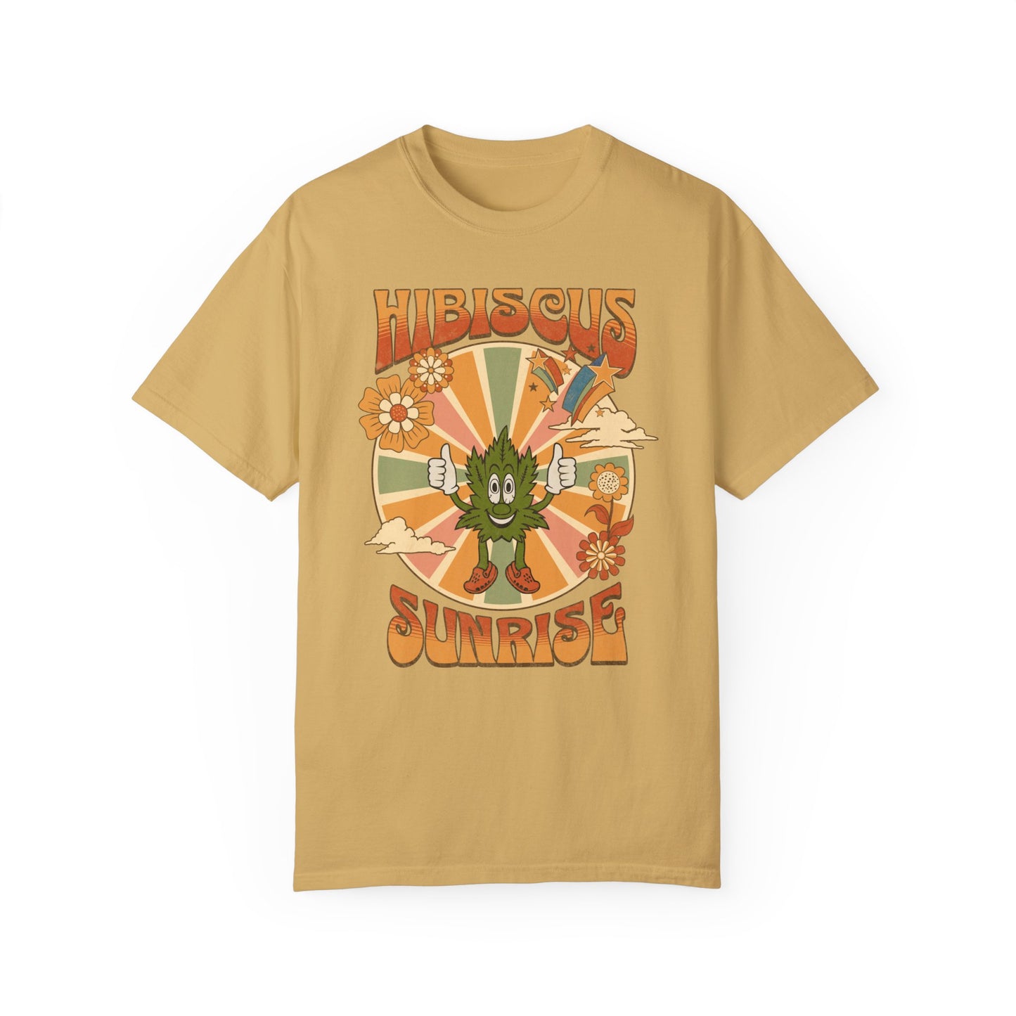 Hibiscus Sunrise Sativa Cannabis Unisex Garment Dyed T-shirt: Extended Sizes Available