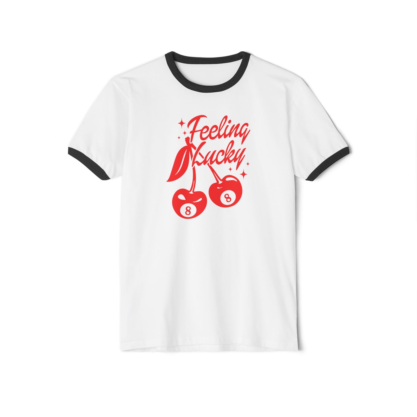 Vintage 'Feeling Lucky' With 8's and Cherries-Next Level Ringer Unisex Cotton T-Shirt - Available in 3 Colors