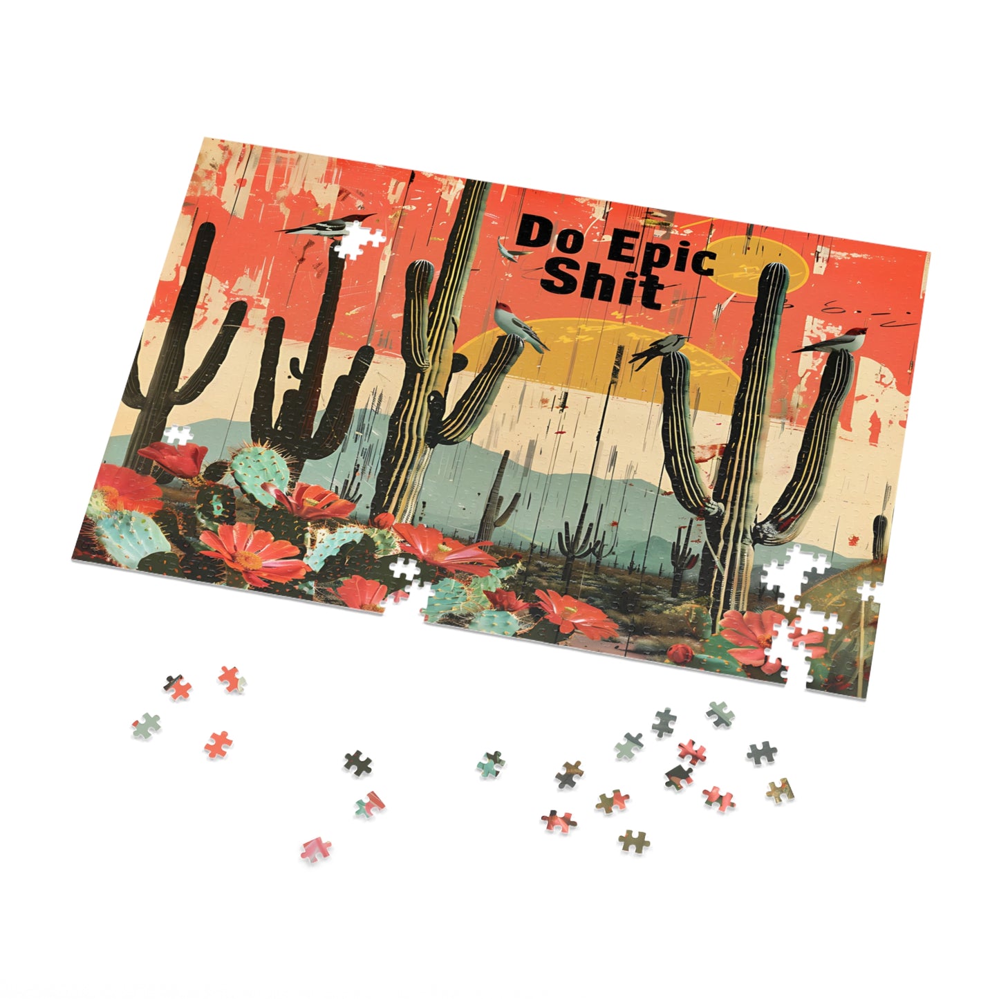 Jigsaw Puzzle: Desert Cactus 'Do Epic Shit' Motivational Art, 500, 1000, 2000 Piece Options, Gift-Ready Metal Tin Box, Adult Humor Gift