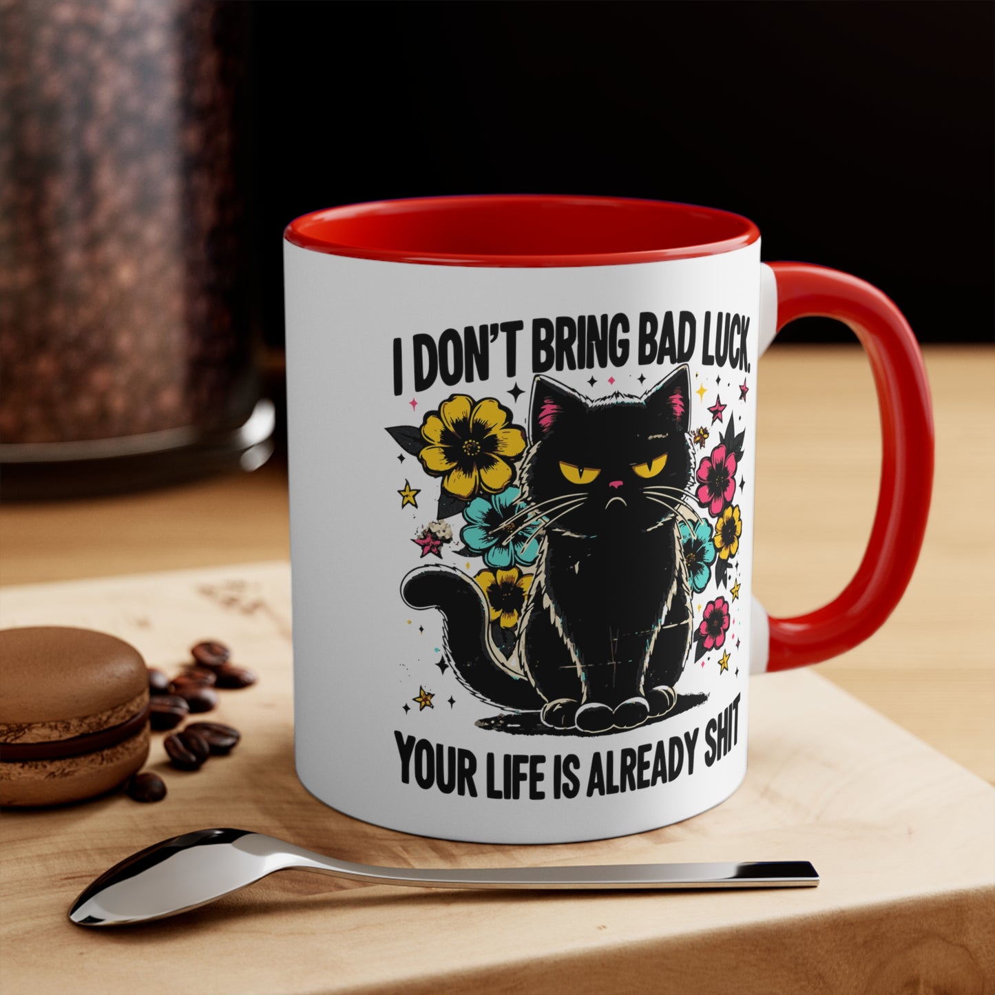 Grumpy Black Cat Mug Enthusiasts - Embrace the Sassiness! Red, Pink, Black Accent 11oz & 15oz Mugs