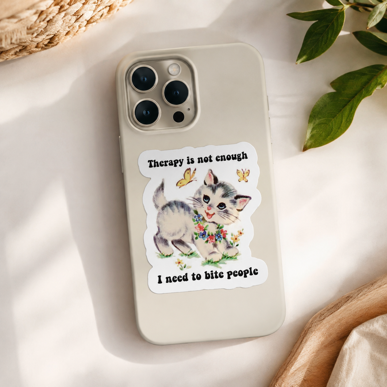 Therapy Is Not Enough Sticker 3x3 Funny Cat Sticker