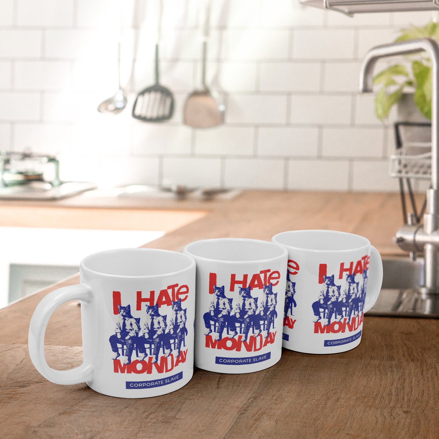 I Hate Monday 20 oz White Ceramic Mug - Humorous Cat Design