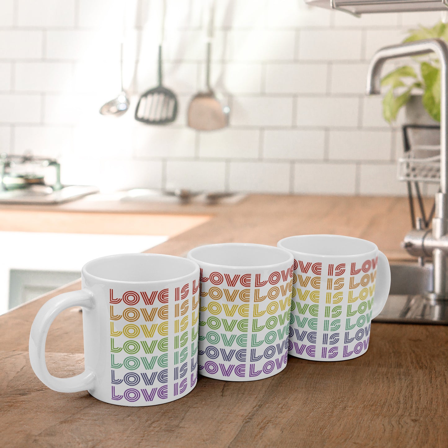 20 oz White Ceramic Mug - LOVE IS LOVE Retro Pride Colors