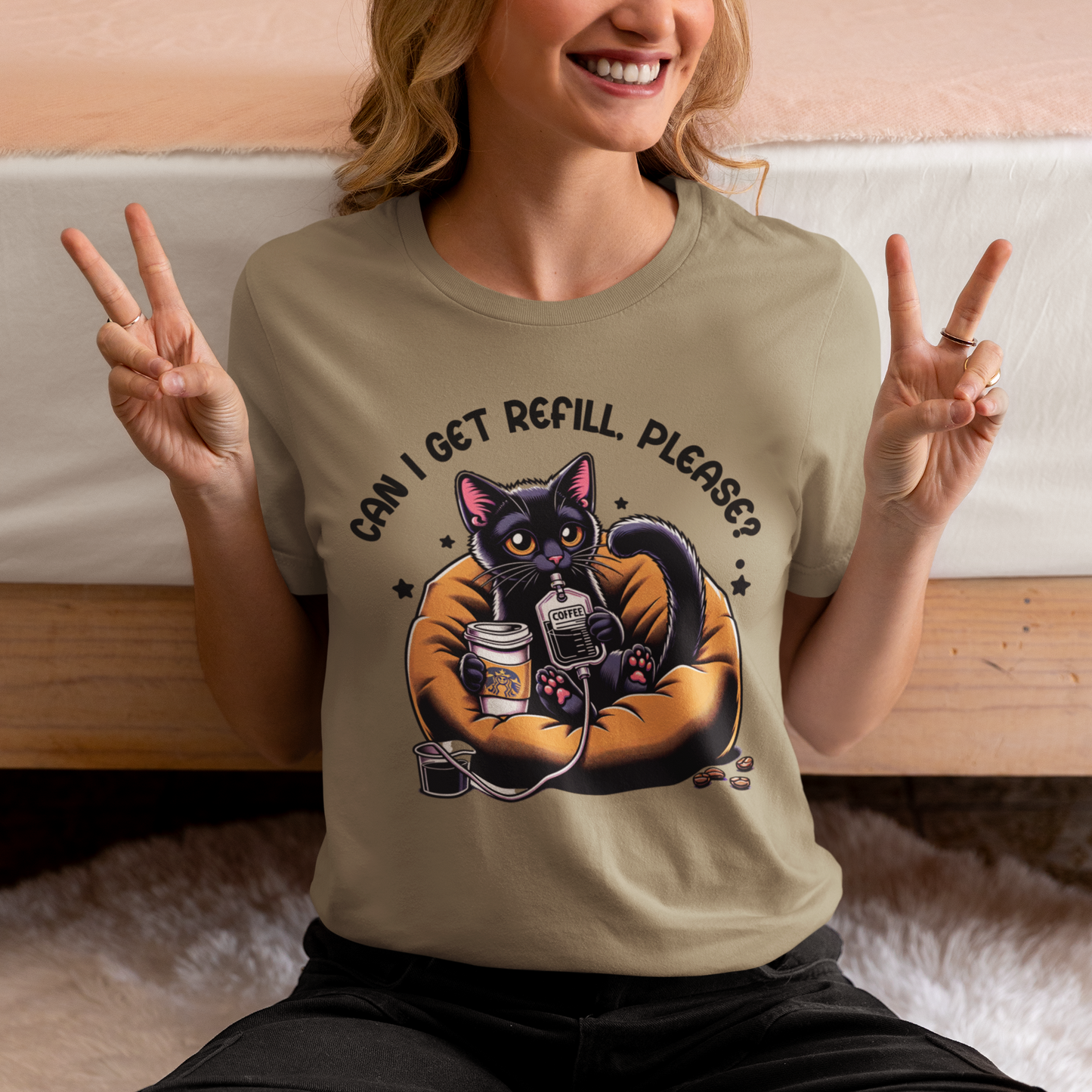 Cat and Coffee Lovers T-Shirt - Quirky Feline Design in 8 Unisex Colors for Cat Lovers and Coffee Enthusiasts