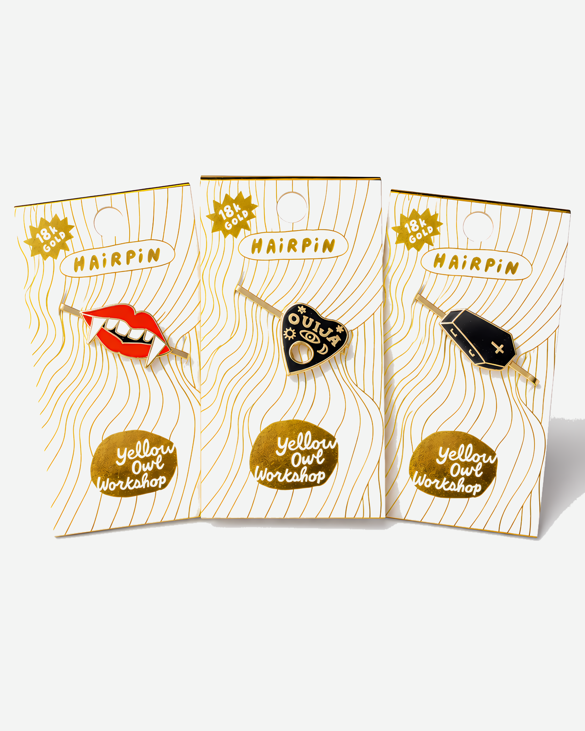 Gothic Enamel Hair Pins | Coffin, Ouija & Vampire Lips Gift Packaging included