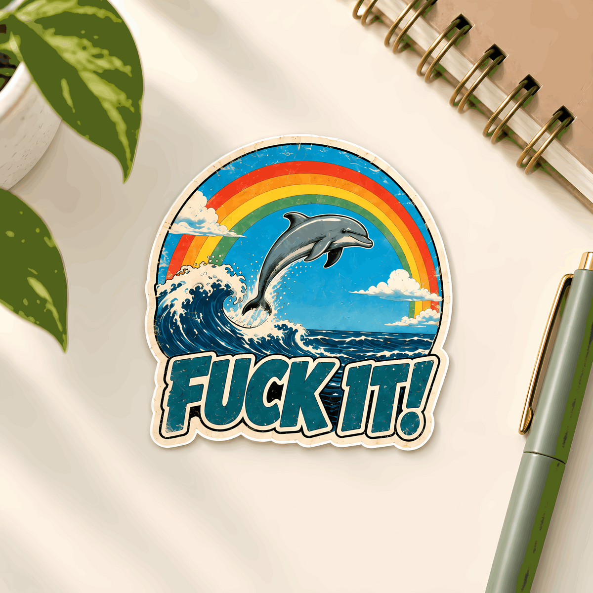 Retro Rainbow Dolphin Sticker | Vintage Beach Decal + Bonus Sticker and Free Shipping