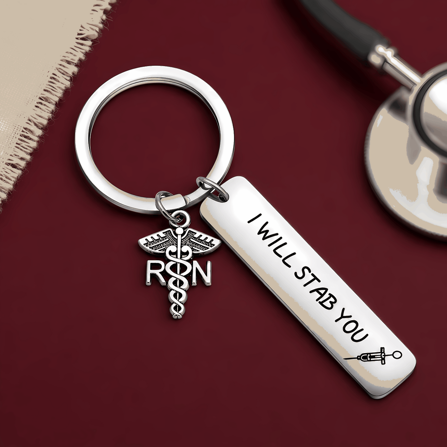 Funny RN Nurse Keychain with Medical Charm