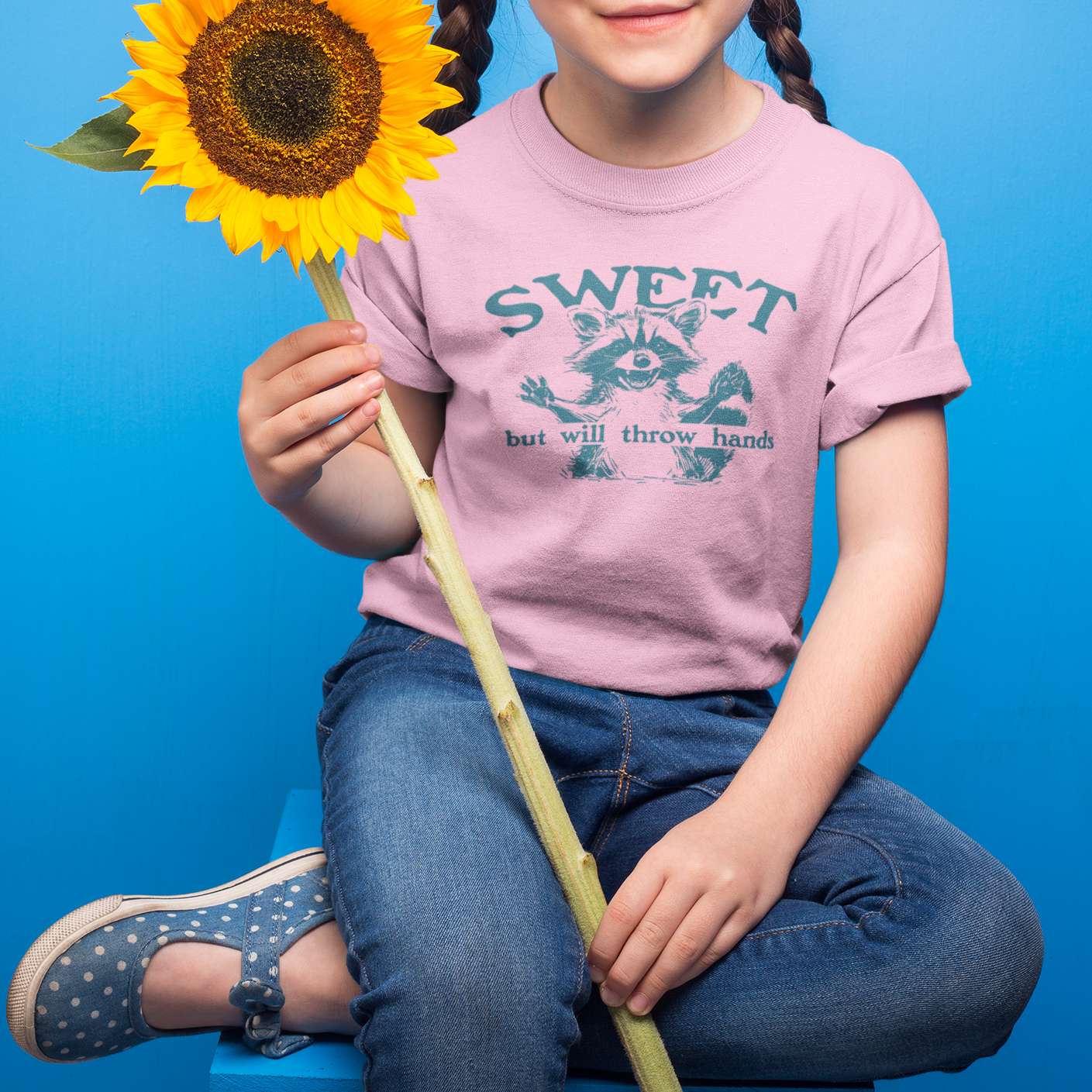 Kids Comfort Color T-Shirt - Sweet but Will Throw Hands | Fun Gift for Nieces & Nephews in 6 colors