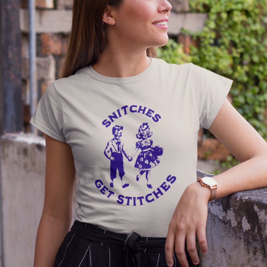Vintage 'Snitches Get Stitches' Design on Bella Canvas 3001 | 7 Color Options Unisex Jersey Short Sleeve Tee