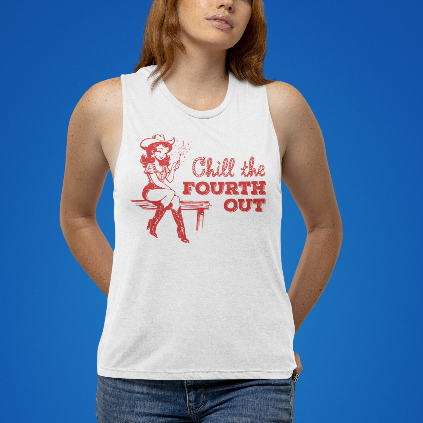 Unisex White Chill the Fourth Out Muscle Shirt
