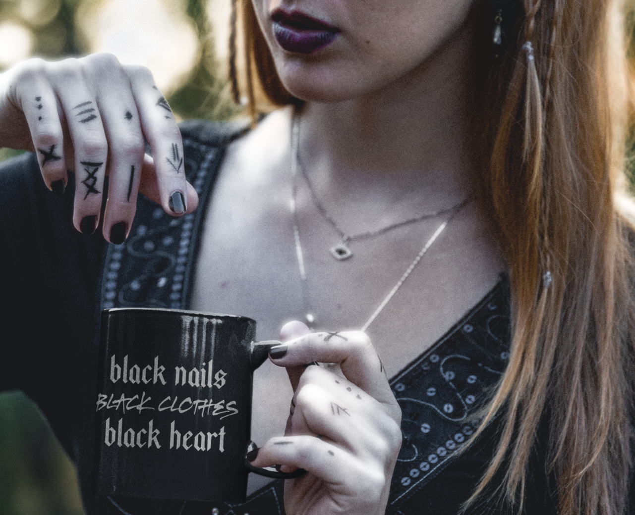 Black Nails Black Clothes Black Heart Mug Funny Gothic Coffee Cup (11oz & 15oz)