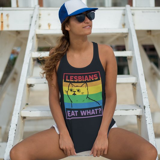 Next Level 1533 Racerback Tank: Celebrate Pride with Our 'Lesbians Eat What?' Cat Design in 8 Colors