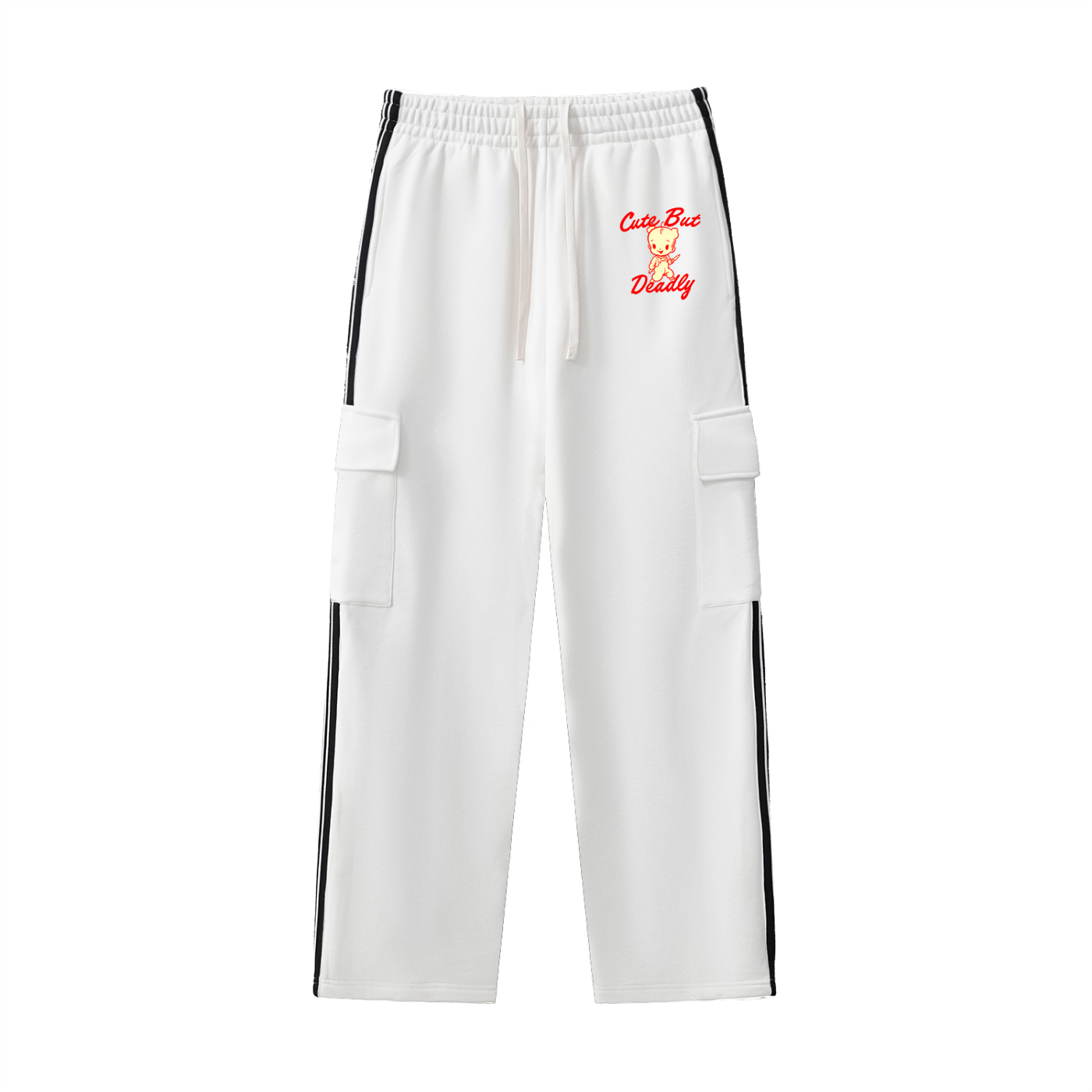 Cute But Deadly Unisex Cargo Track Pants Side Stripe Straight-Leg