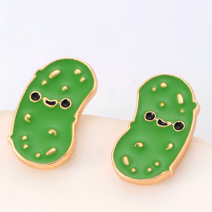 Big Dill Green Pickle Stud Earrings with Velvet Gift Bag