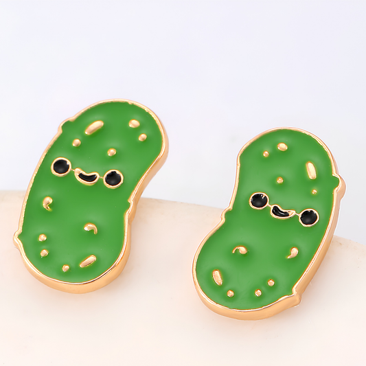 Big Dill Green Pickle Stud Earrings with Velvet Gift Bag