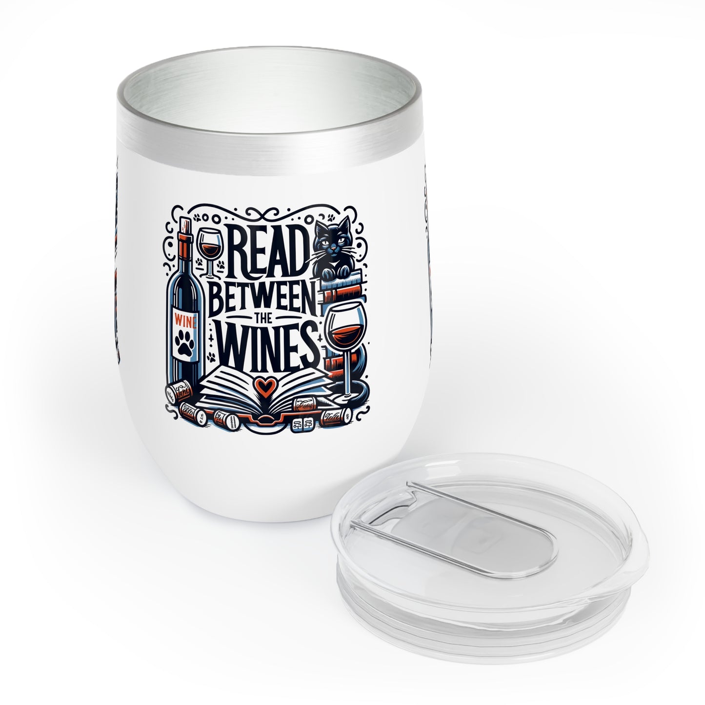 Chill Wine Tumbler: Sip in Style with Our 'Read Between the Wines' Design-White