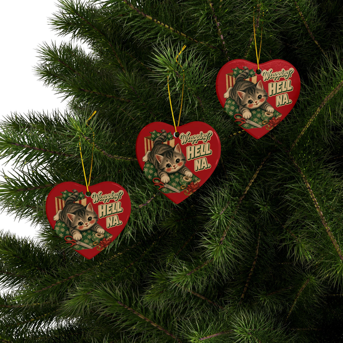 Funny Cat “Wrapping? Hell NA.” Christmas Ornament