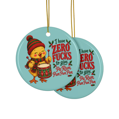 Funny Christmas Ornament – “I Have Zero Fucks to Give” Drummer Chicken Holiday Decor