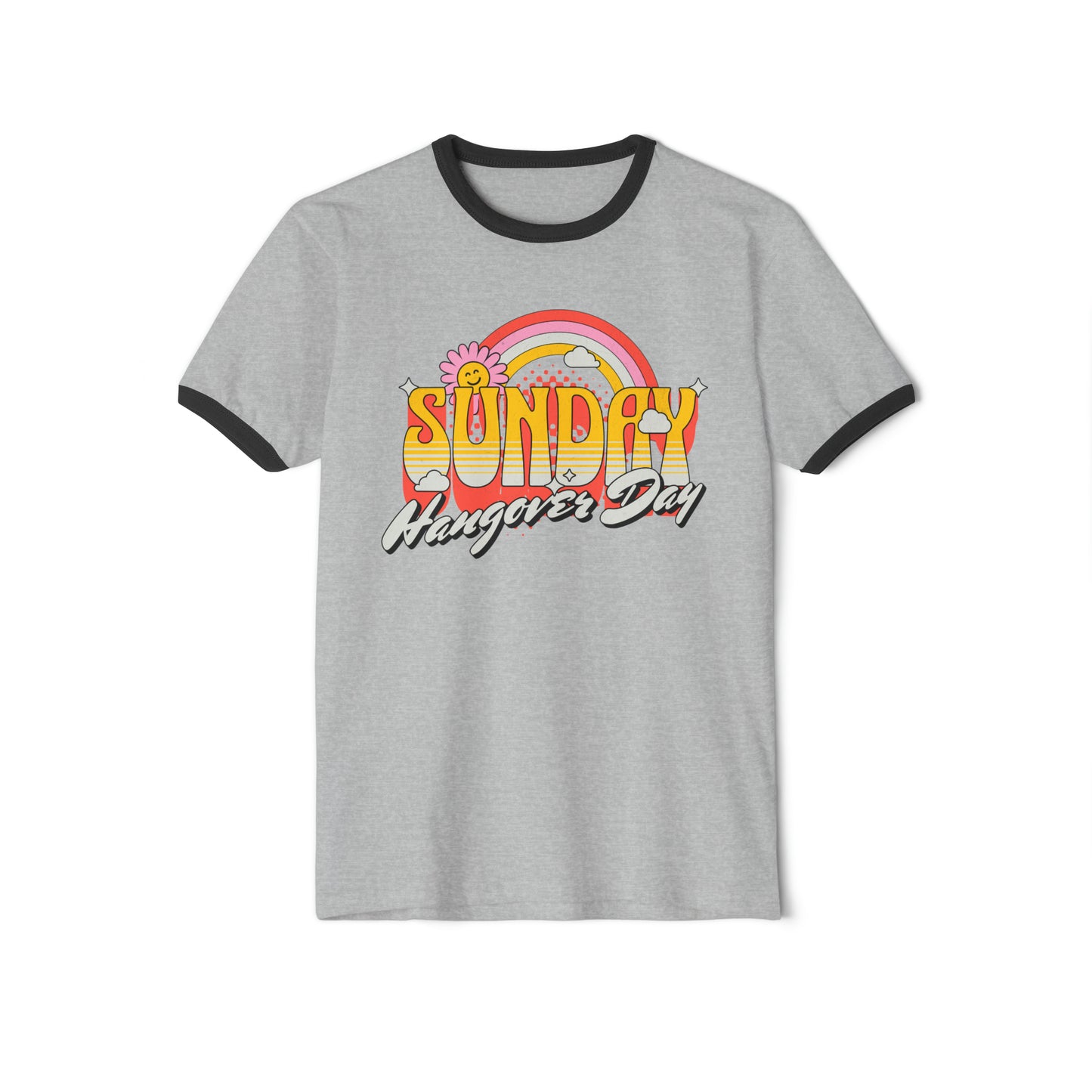 Sunday Hangover Day Unisex Ringer T-Shirt: Retro Font Design | 100% Ring-Spun Cotton