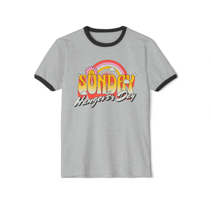 Sunday Hangover Day Unisex Ringer T-Shirt: Retro Font Design | 100% Ring-Spun Cotton