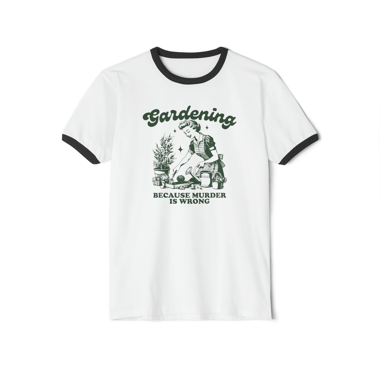 Vintage Green Design Gardening Because X is Wrong-Unisex Cotton Ringer T-Shirt