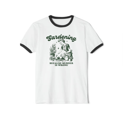 Vintage Green Design Gardening Because X is Wrong-Unisex Cotton Ringer T-Shirt