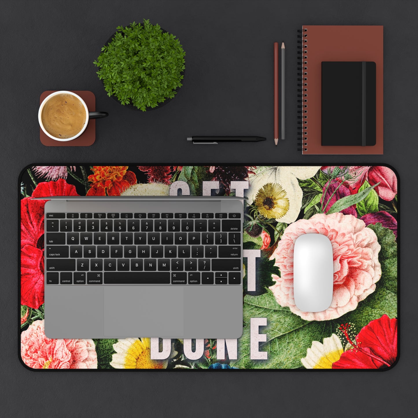 Vintage Floral Desk Mat - Get Shit Done Motivational Design in 3 Sizes