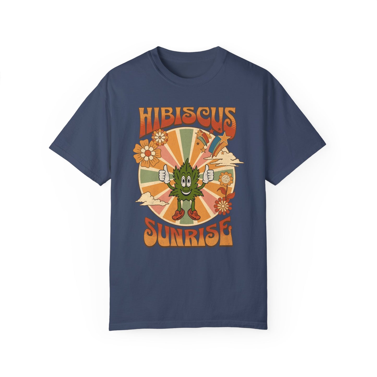 Hibiscus Sunrise Sativa Cannabis Unisex Garment Dyed T-shirt: Extended Sizes Available