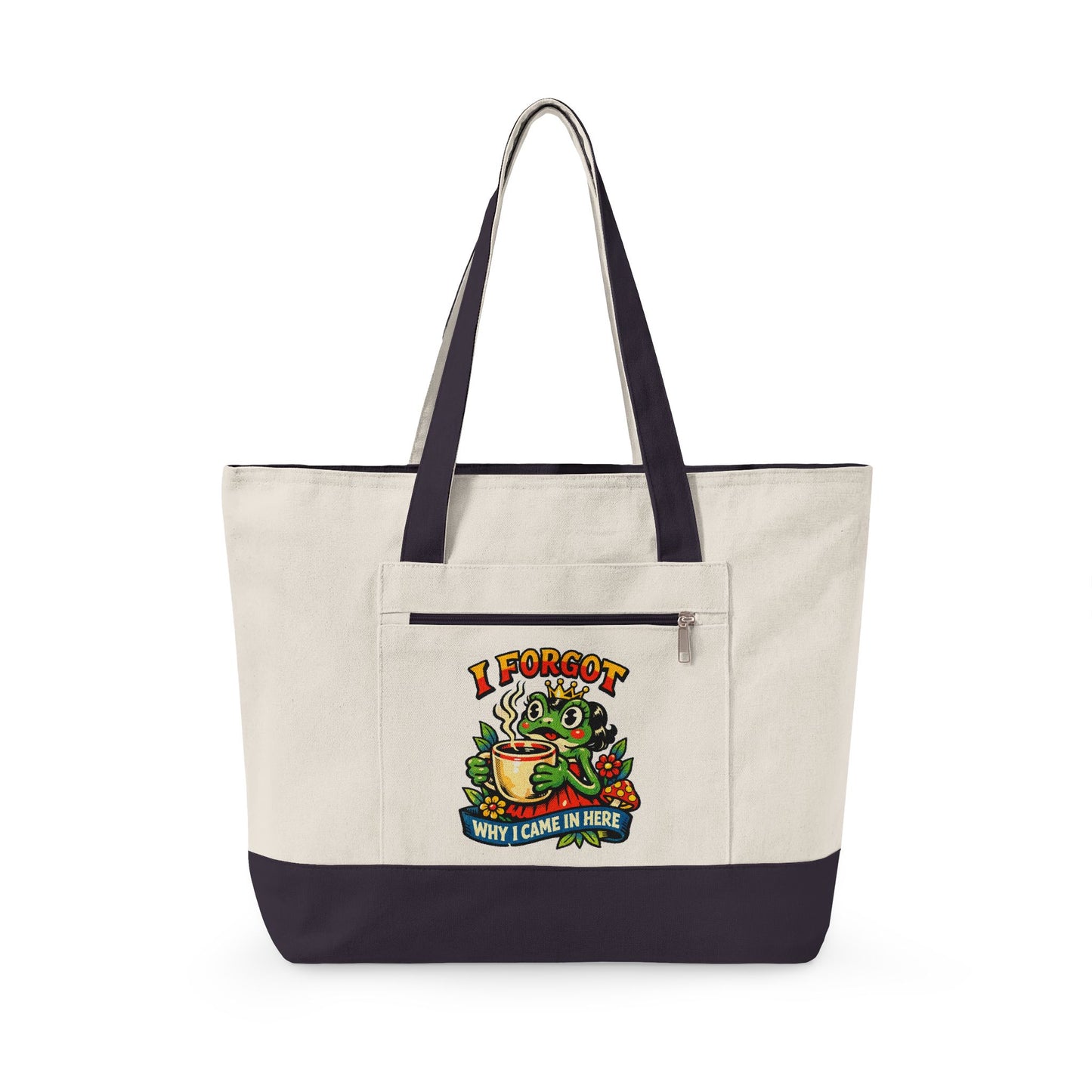 I Forgot Why I Came In Here Frog Canvas Tote Bag – Funny Zippere Tote with Pocket