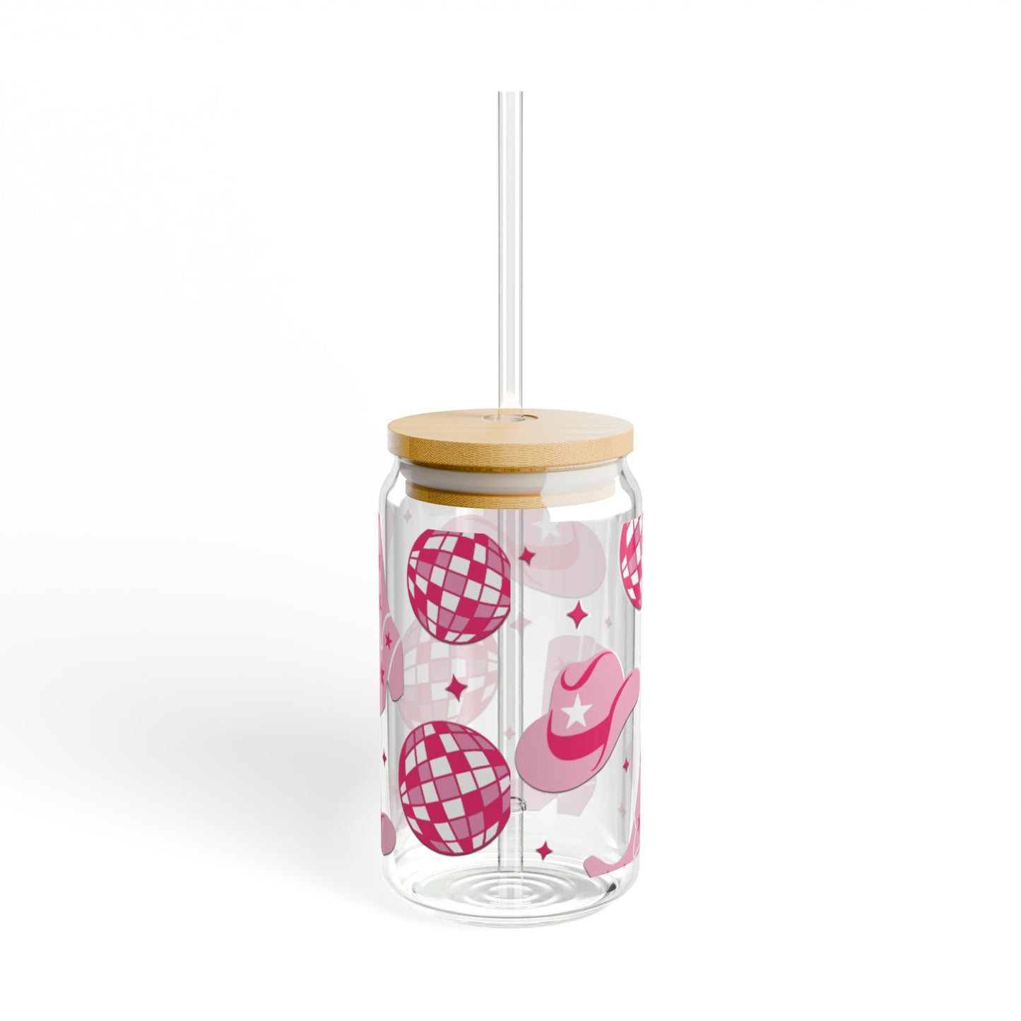 16oz Libby Glass with Pink Disco Cowgirl Design - Made in USA, BPA-Free"