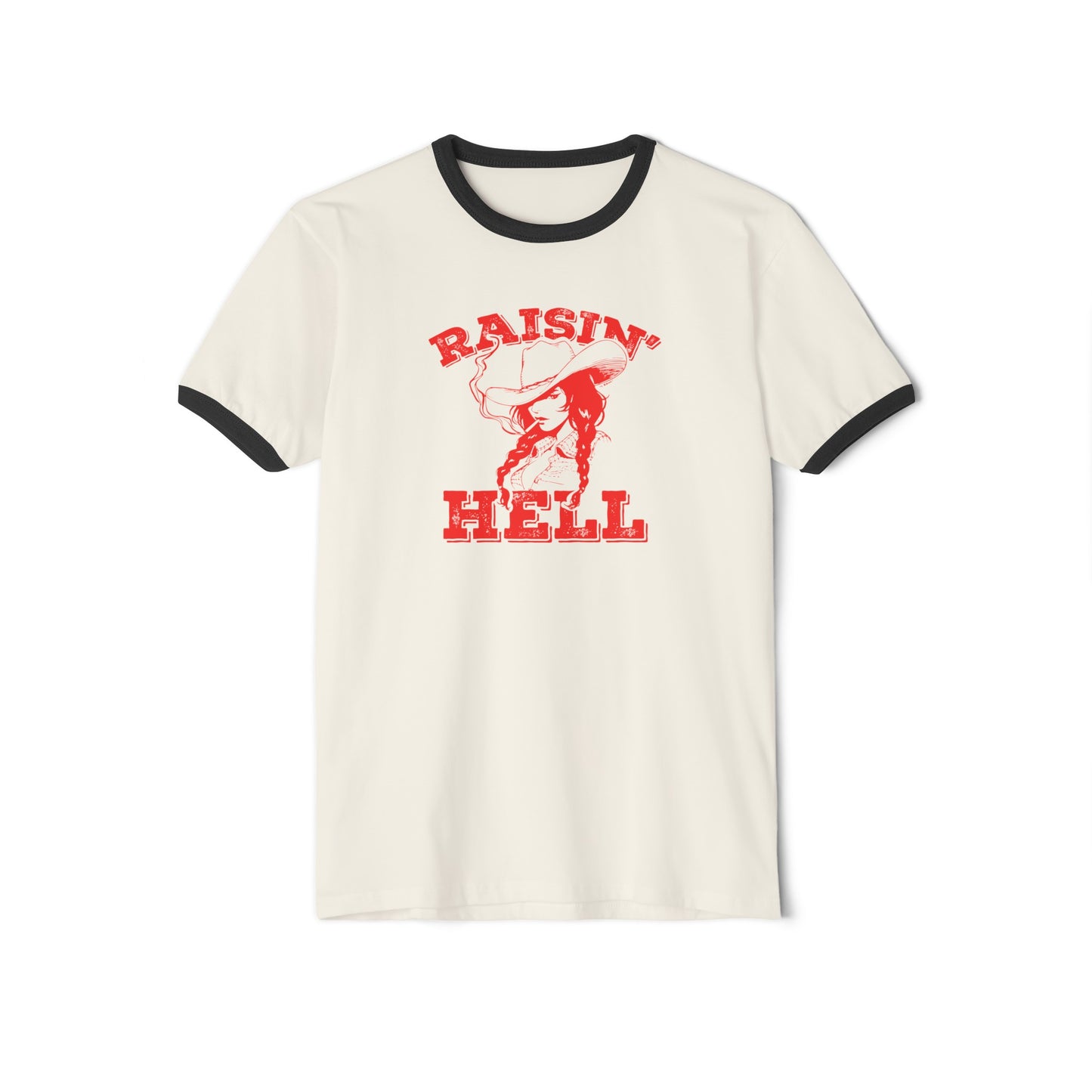 Unleash Western Charm with Our 'Raising Hell' Cowgirl Unisex  Ringer Shirt - 3 Color Options