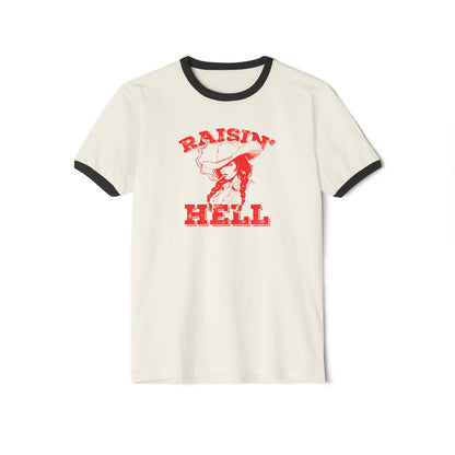 Unleash Western Charm with Our 'Raising Hell' Cowgirl Unisex  Ringer Shirt - 3 Color Options