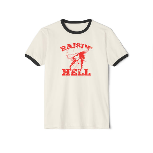 Unleash Western Charm with Our 'Raising Hell' Cowgirl Unisex  Ringer Shirt - 3 Color Options