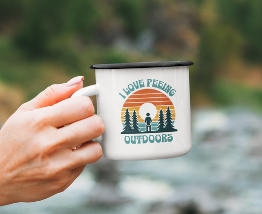 Sip and Savor Nature's Brew: 'I Love Peeing Outside' Enamel Camping Cup